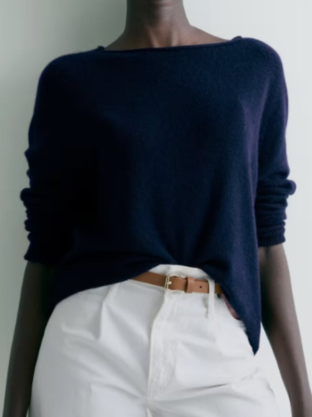 Quince Navy Boatneck Lightweight Crew Sweater
